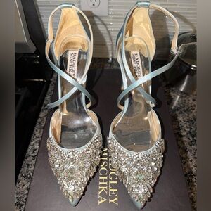 Badgley Mischka Silver and Blue Embellished Heels